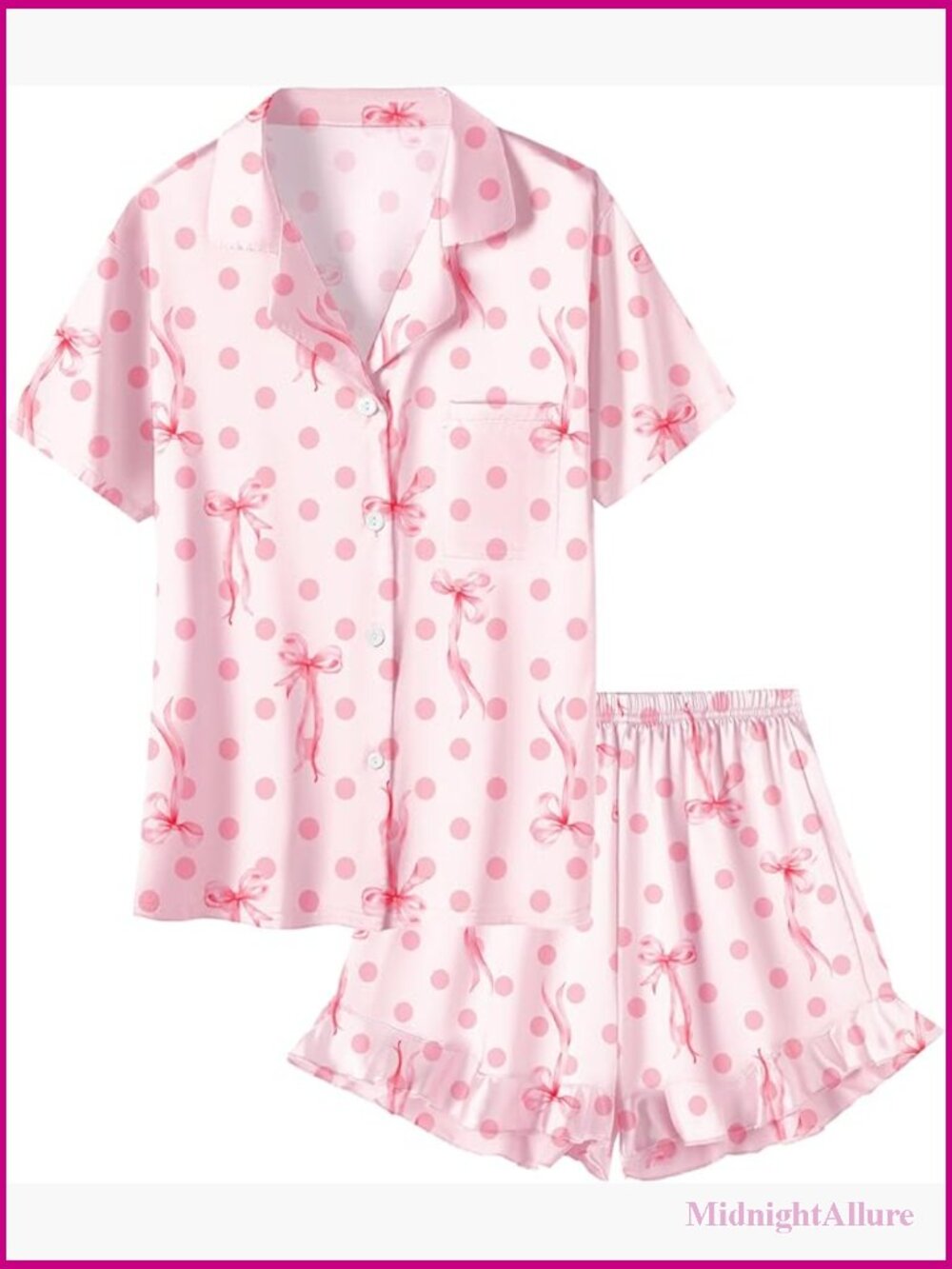 Satin Pajama Set Button Down 2 Piece Short Silk Pjs Sleepwear